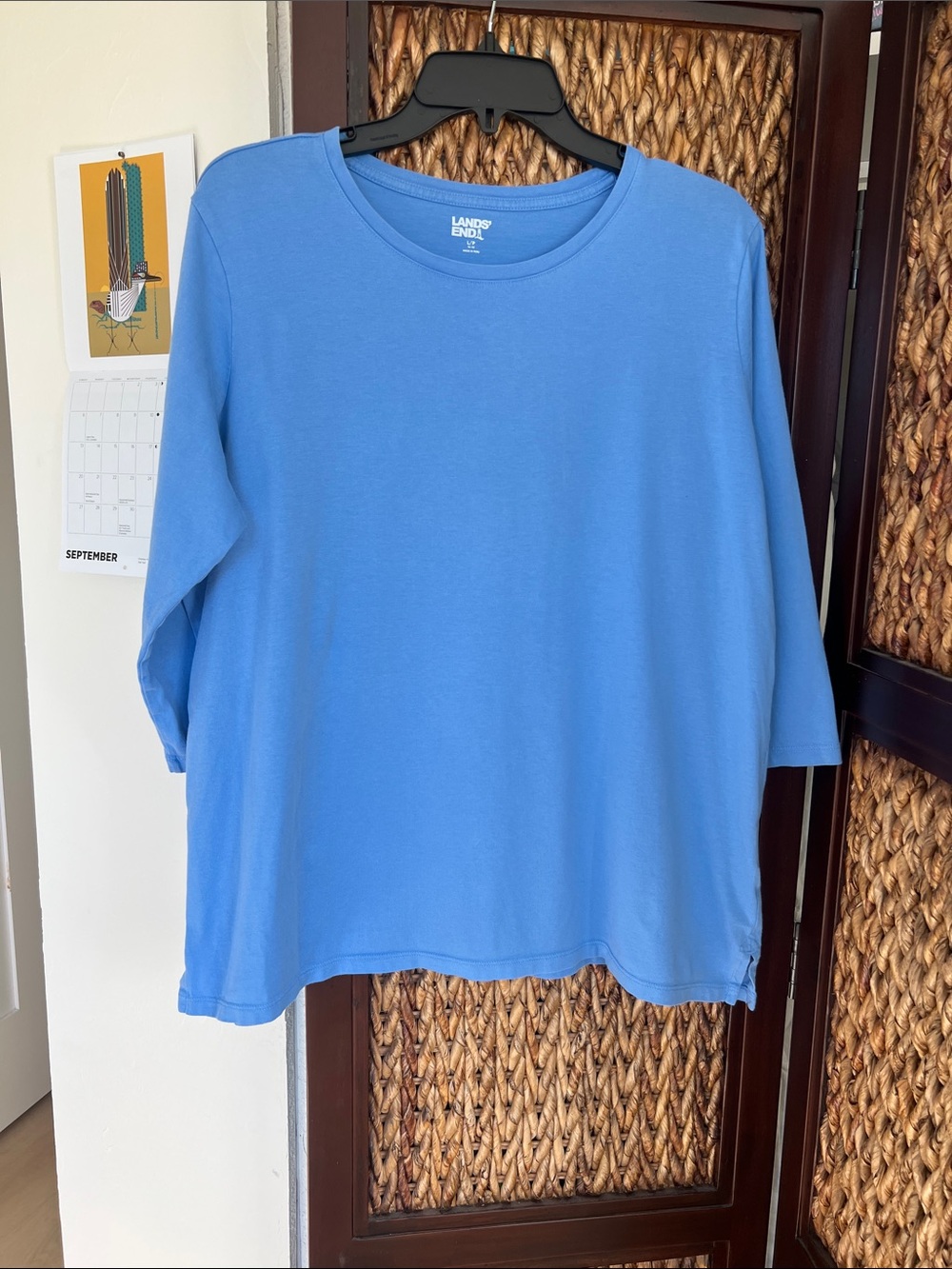 Lands' End Blue Crewneck Tee 3/4 sleeve size xl periwinkle blue 100% cotton